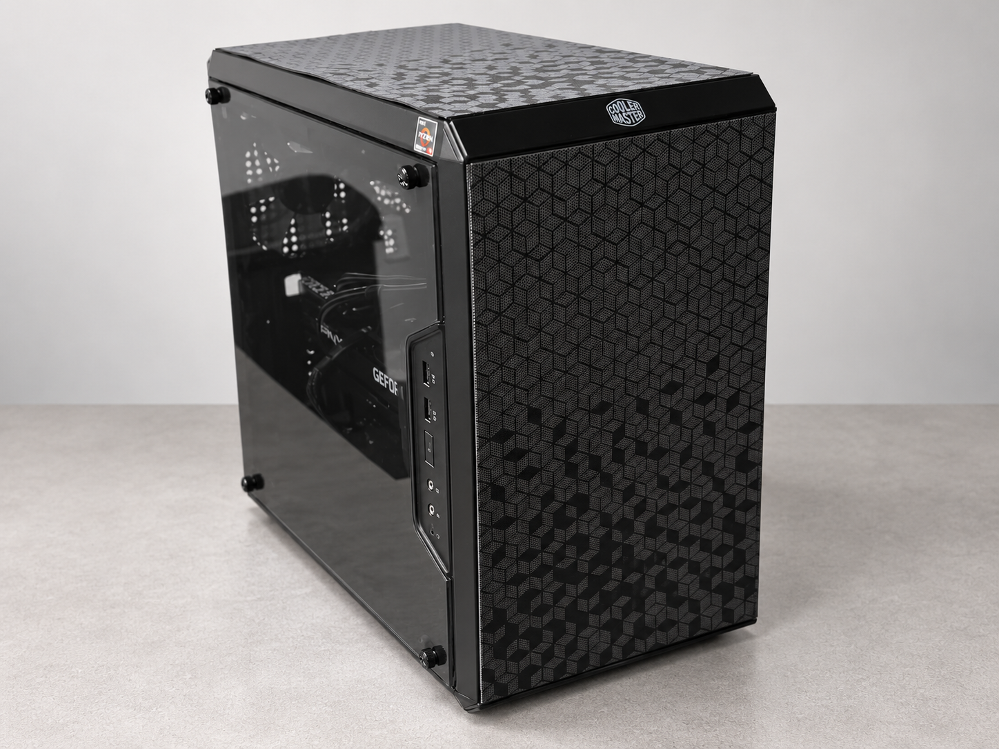 Compact black aluminum-style PC case